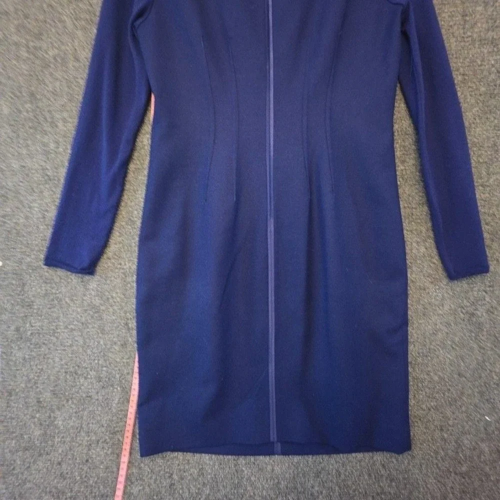 Elie Tahari Dress Womens 12 Blue Wool Cashmere Sheath Long Sleeve Knee Length